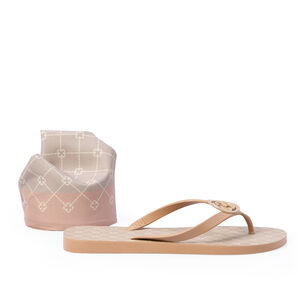 KIT CHINELO DE DEDO INJETADO E LEN&Ccedil;O NUDE