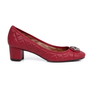 SCARPIN VERMELHO MERLOT BICO REDONDO COURO MATELASSÊ