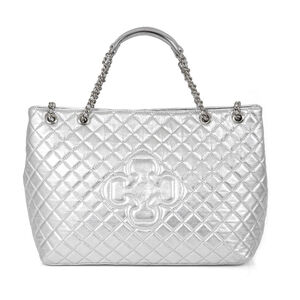 BOLSA GRANDE PRATEADA DE COURO MATELASSÊ CARINA