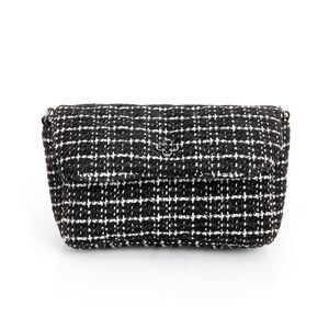 BOLSA TIRACOLO PRETA TWEED MATELASSÊ ALÇA CORRENTE PICCOLI