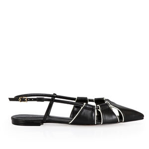 SAPATILHA SLINGBACK PRETA E BRANCA COURO RECORTES