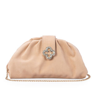 BOLSA CLUTCH NUDE SEDA DE COURO NOBUCK AL&Ccedil;A CORRENTE