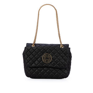 BOLSA OL&Iacute;VIA PRETA DE COURO MATELASS&Ecirc; AL&Ccedil;A CORRENTE DOURADA