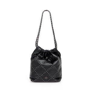 BOLSA PRETA DE COURO HOBO ALÇA CORRENTE