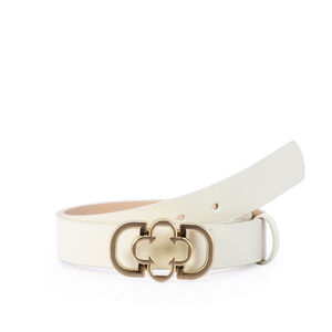 CINTO FEMININO COURO BRANCO FIVELA DOURADA MONOGRAMA
