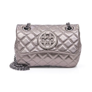 BOLSA PEQUENA COURO CINZA ALÇA CORRENTE OLIVIA