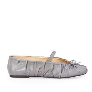 SAPATILHA CINZA CARBONO COURO DRAPEADO TIRA SUPERIOR