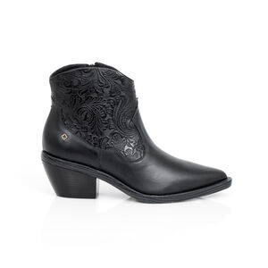 BOTA WESTERN CANO CURTO PRETA DE COURO FLORATTA