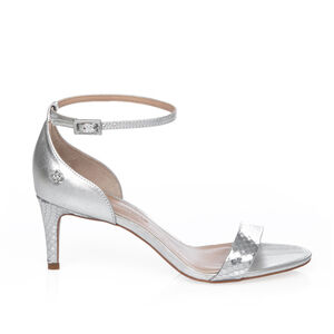 SANDÁLIA SALTO ALTO PRATA METALIZADA DE COURO PITONE