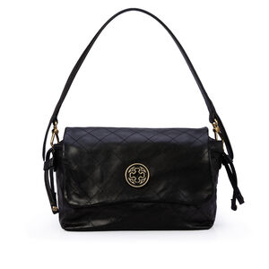 BOLSA M&Eacute;DIA PRETA DE COURO MATELASS&Ecirc; SHOULDER BAG