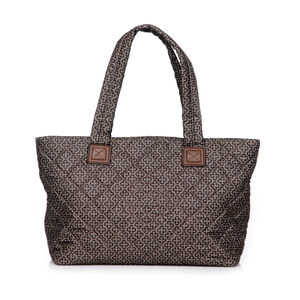 BOLSA SHOPPER NYLON MATELASSÊ MONOGRAMA BEGE CAFÉ