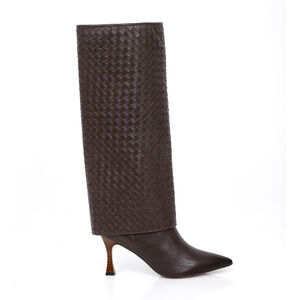 BOTA CANO LONGO DE COURO MARROM TOBACCO