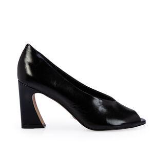 PEEP TOE PRETO DE COURO SALTO ALTO