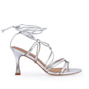 SAND&Aacute;LIA SALTO M&Eacute;DIO PRATEADA DE COURO AMARRA&Ccedil;&Atilde;O