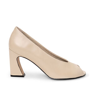 PEEP TOE BEGE VANILLA SALTO ALTO DE COURO