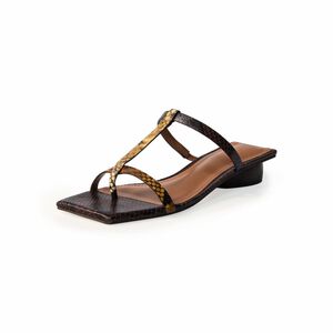 MULE SALTO BAIXO COURO CARAMELO MESCLADO PITONE