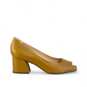 PEEP TOE AMARELO CITRINO DE COURO