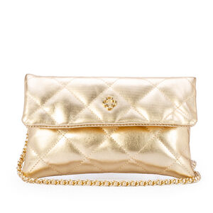 BOLSA PEQUENA DOURADA DE COURO MATELASS&Ecirc; SHOULDER BAG