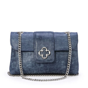BOLSA PEQUENA DENIM DE COURO ALÇA CORRENTE
