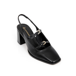 SCARPIN SLINGBACK PRETO DE COURO SALTO BLOCO