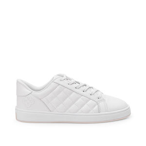 TÊNIS FEMININO BRANCO DE COURO AMARRAÇÃO MATELASSÊ
