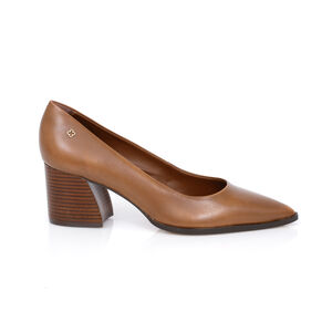 SCARPIN MARROM MOGNO DE COURO SALTO BLOCO