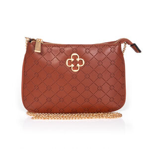 BOLSA PEQUENA CARAMELO ALÇA CORRENTE MONOGRAMA ELENA