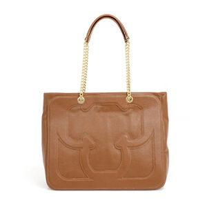 BOLSA SHOPPER CARAMELO DE COURO ALÇA CORRENTE