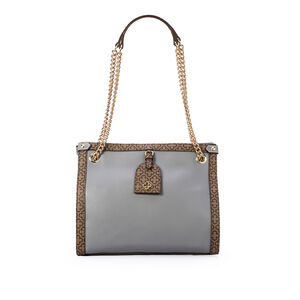 BOLSA GRANDE CINZA CARBONO DE COURO MONOGRAMA HOBO