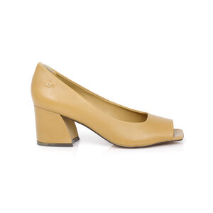 SAPATO PEEP TOE BEGE PECAN DE COURO