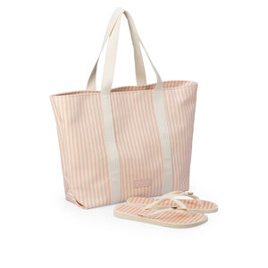 KIT CHINELO DE DEDO ROSA PE&Ocirc;NIA + BOLSA LISTRADA