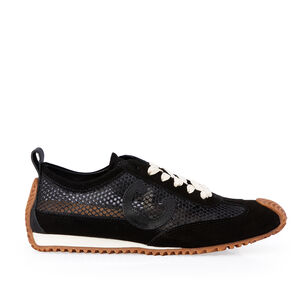 TÊNIS FEMININO DE COURO PRETO NOBUCK AMARRAÇÃO