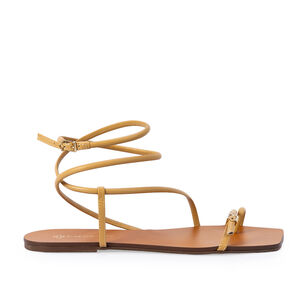 SANDÁLIA RASTEIRA BEGE SAVANA DE COURO BICO QUADRADO