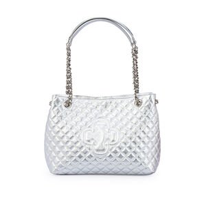 BOLSA M&Eacute;DIA PRATEADA COURO MATELASS&Ecirc; CARINA