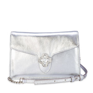 BOLSA SHOULDER BAG COURO METALIZADO PRATA