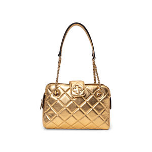 BOLSA MÉDIA DOURADA DE COURO MATELASSÊ SHOULDER BAG