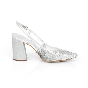 SCARPIN SLINGBACK PRATA SALTO ALTO PAETÊ