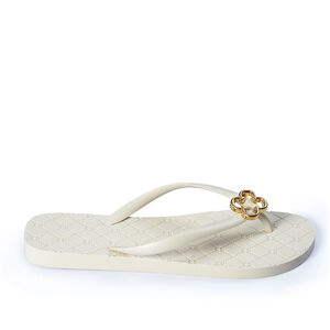 CHINELO DE DEDO BEGE VANILLA MONOGRAMA LOGO DOURADO