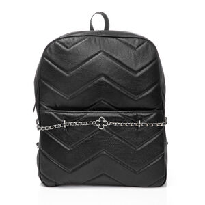 MOCHILA FEMININA DE COURO PRETA DETALHE CORRENTE