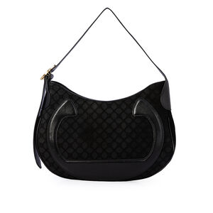 BOLSA M&Eacute;DIA PRETA DE COURO HOBO