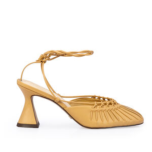 SCARPIN SLINGBACK BEGE SAVANA DE COURO AMARRA&Ccedil;&Atilde;O