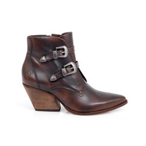 BOTA CANO CURTO MARROM DE COURO COM FIVELAS