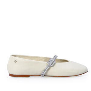 SAPATILHA BRANCA COURO TIRA CRISTAL