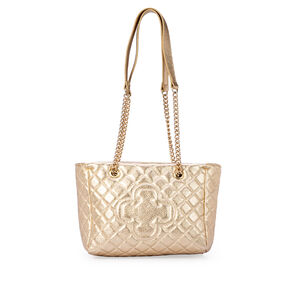BOLSA CARINA DOURADA METALIZADA MATELASS&Ecirc; DE COURO HOBO