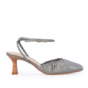 SCARPIN SLINGBACK CINZA DE COURO ELÁSTICO
