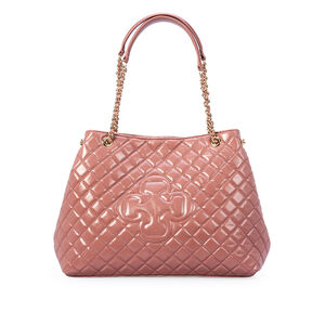 BOLSA ROSA DE COURO COM AL&Ccedil;A CORRENTE DOURADA HOBO CARINA