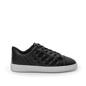 TÊNIS FEMININO PRETO DE COURO AMARRAÇÃO MATELASSÊ