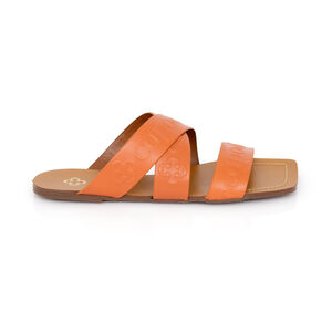 CHINELO RASTEIRA LARANJA DE COURO BICO QUADRADO