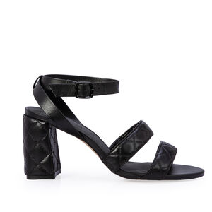 SAND&Aacute;LIA SALTO M&Eacute;DIO PRETA DE COURO MATELASS&Ecirc;