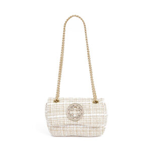 BOLSA TIRACOLO TWEED NUDE SEDA ALÇA CORRENTE